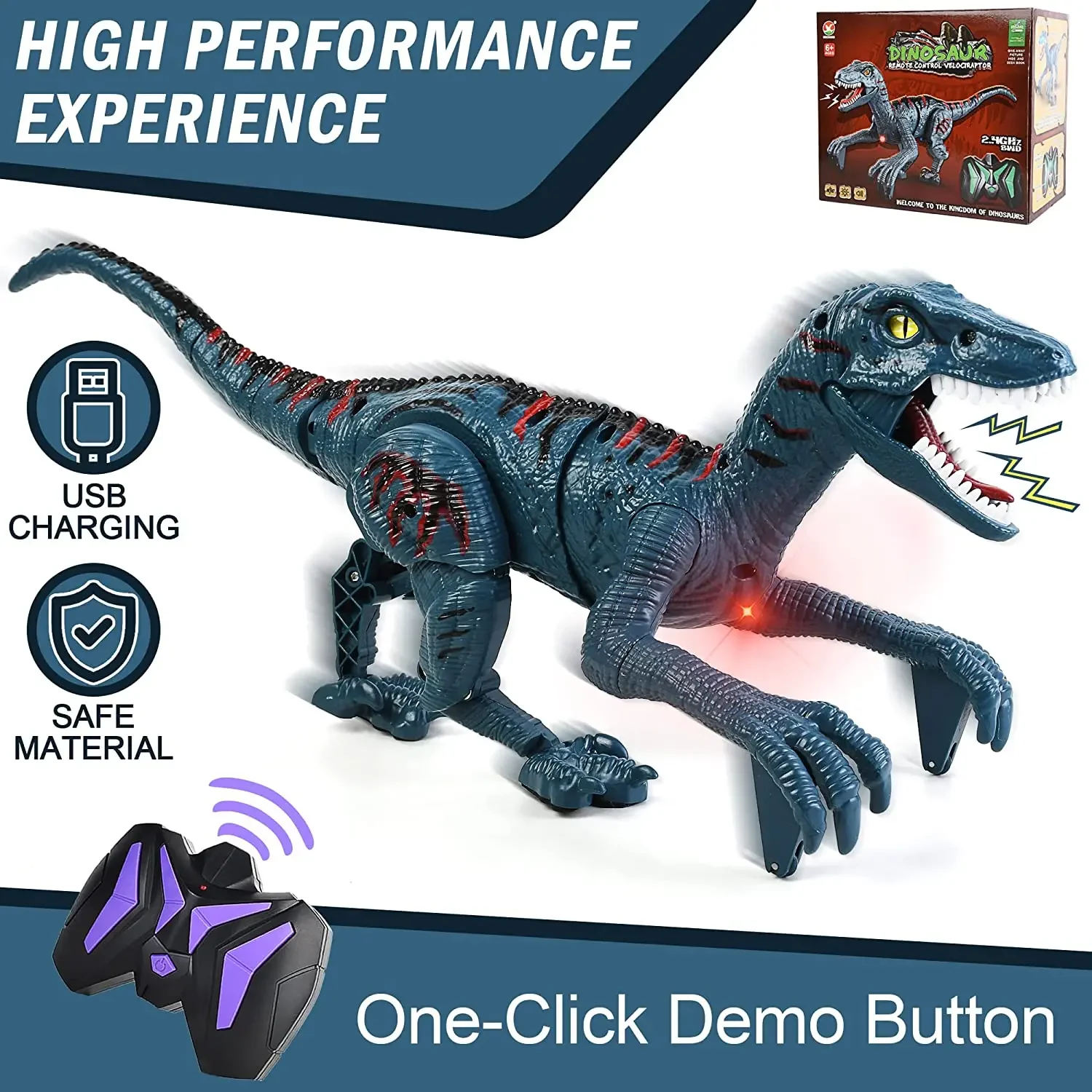 Juguetes de dinosaurios con Control remoto para niños, Robot de 8 canales, 2,4 GHz, dinosaurio que camina rugiente, simulación Velociraptor, regalos para niños de 3 a 5 años