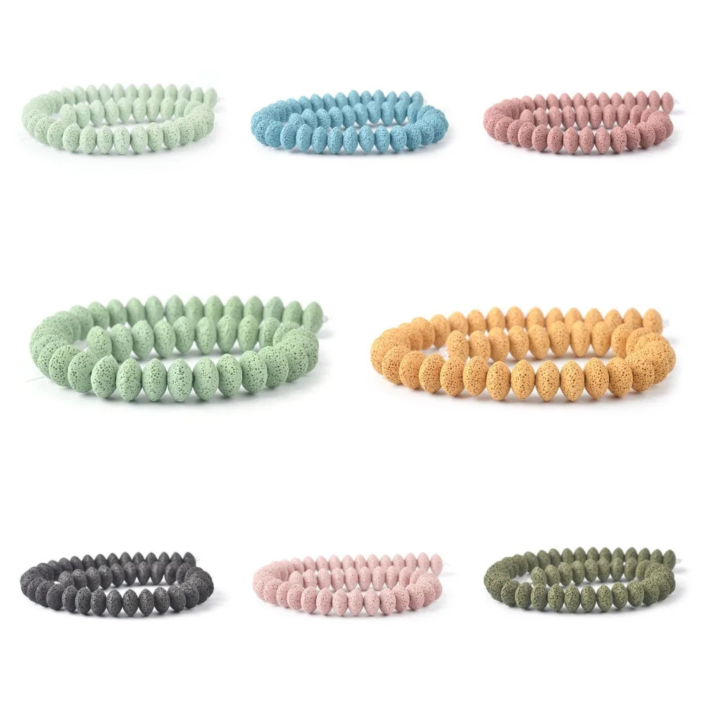 

Multicolor Dyed Volcanic Rock Bead Polished Flat Round Center Perforated Loose Bead Creative Necklace Bracelet Jewelry Component