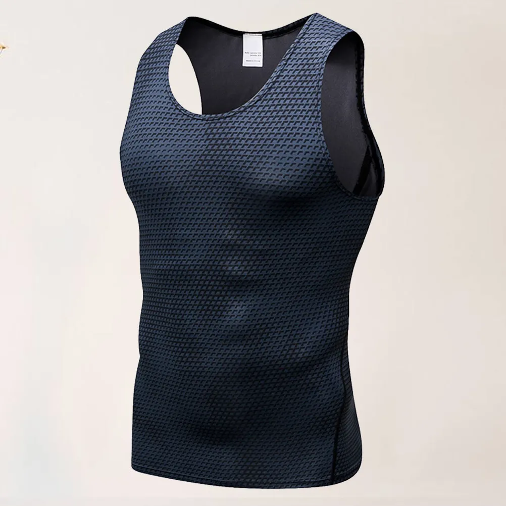Men's 3D Printed Fitness Vest Black L Slim Breathable Quick-Dry Compression Undershirt Sports Running Basketball Training Shirt