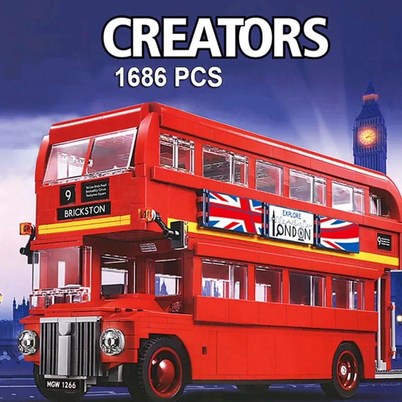 1686PCS London Double Decker Bus Building Blocks QL0950 Bricks Toys Kit Compatible 10258 21045 10775