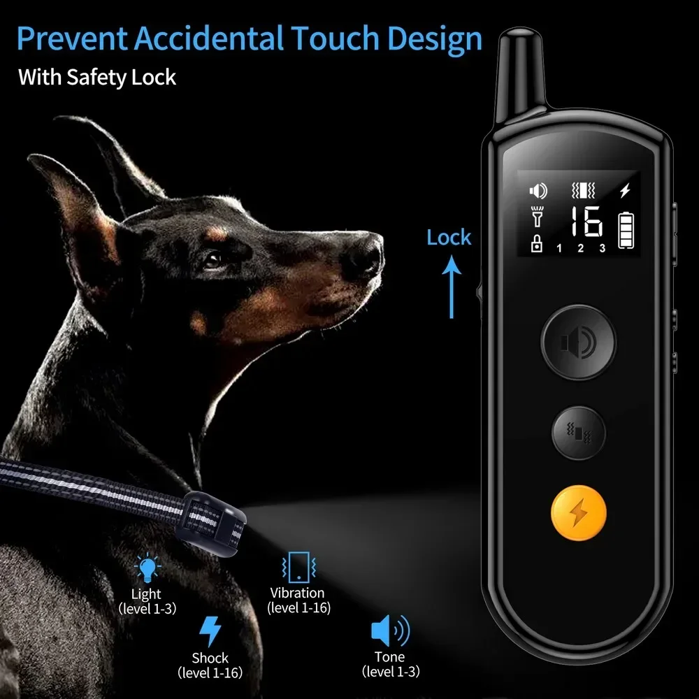 

2000FT Remote Control Dog Training Collar 16 Level Keypad Lock, Electric Shock Vibration Beeps Mode Anti-Barking Device for Dogs
