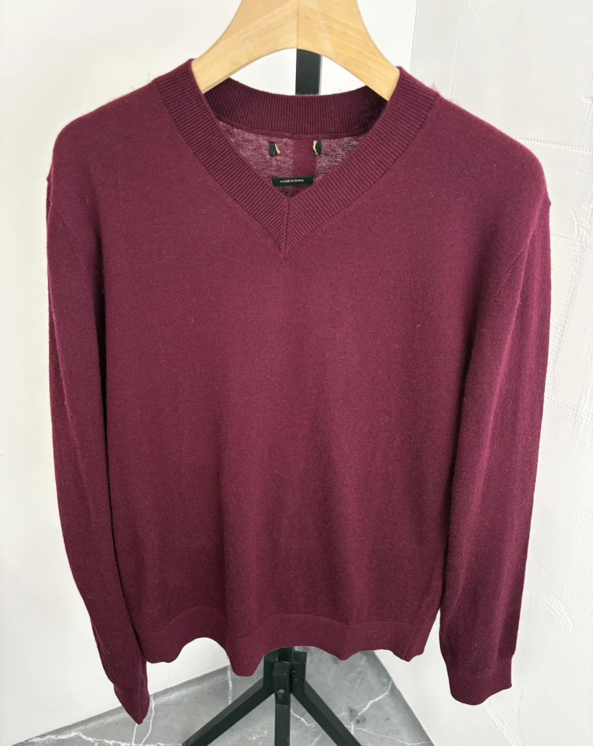 

Мягкий джемпер из смесовой шерсти с V-образным вырезом, винно-красный, большого размера, повседневный, с длинными рукавами, женский, модный, весенний, дышащий