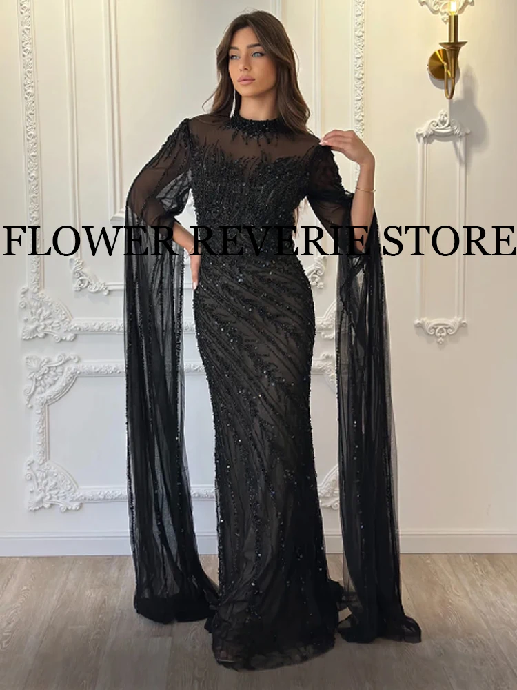 Высокое качество по индивидуальному заказу, простые классические изысканные сетчатые бисерные плиссированные рюши, длинные платья трапециевидной формы с высоким воротником, вечерние платья