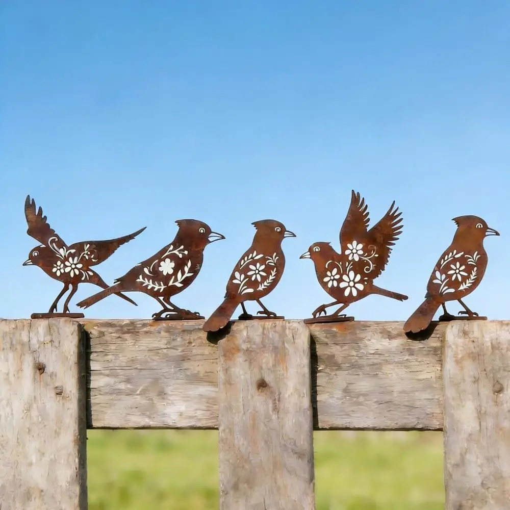 Metal Bird Silhouette Garden Stake Iron Sculpture Rustic Outdoor Statue Patio Ornament Vintage Art Decoration For Yard Fence
