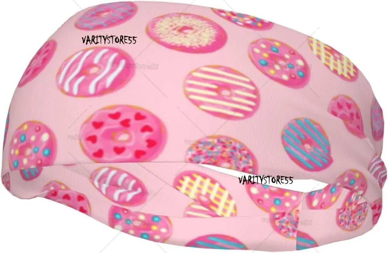 

Headband for Women Mens Pink Chocolate Doughnut Gym Sweatband Non-Slip Wide Hairband for Softball