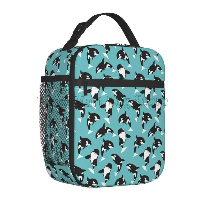 Killer Whale Orca Print Insulated Lunch Bag Reusable Portable Waterproof Thermal Oxford Bento Tote Bag for Travel Picnic Work