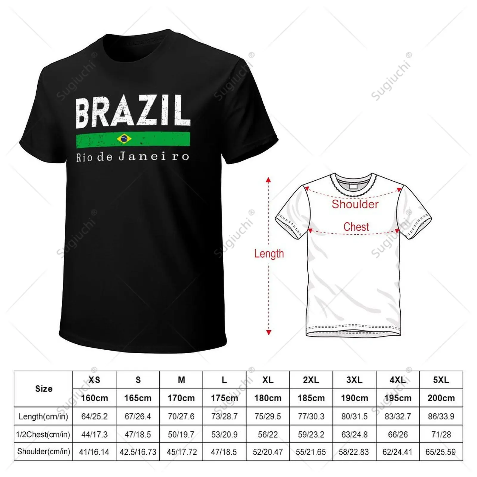 Unisex Men Vintage Brazil Flag Matching Souvenirs from Rio De Janeiro Tshirt Tees T Shirts Women Boys 100% Cotton T-Shirt