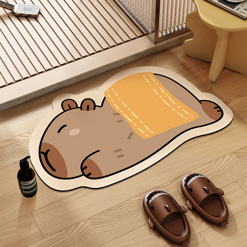 VIKAMA Cartoon Bathroom Toilet Waterproof and Wear-resistant Floor Mat with Anti-Slip Diatomite Base Easy to Clean Home Decor