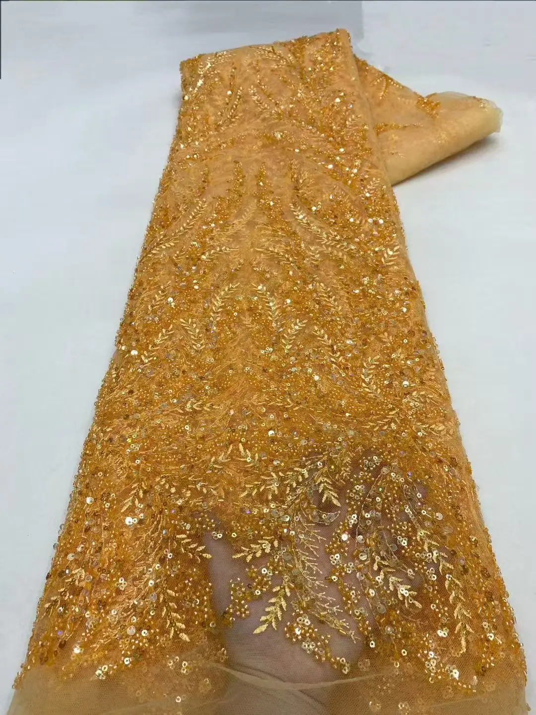 

Latest French Luxury Embroidery Beaded Lace Fabric African Nigerian Sequin Lace Fabric for Wedding Party Dress Sewing