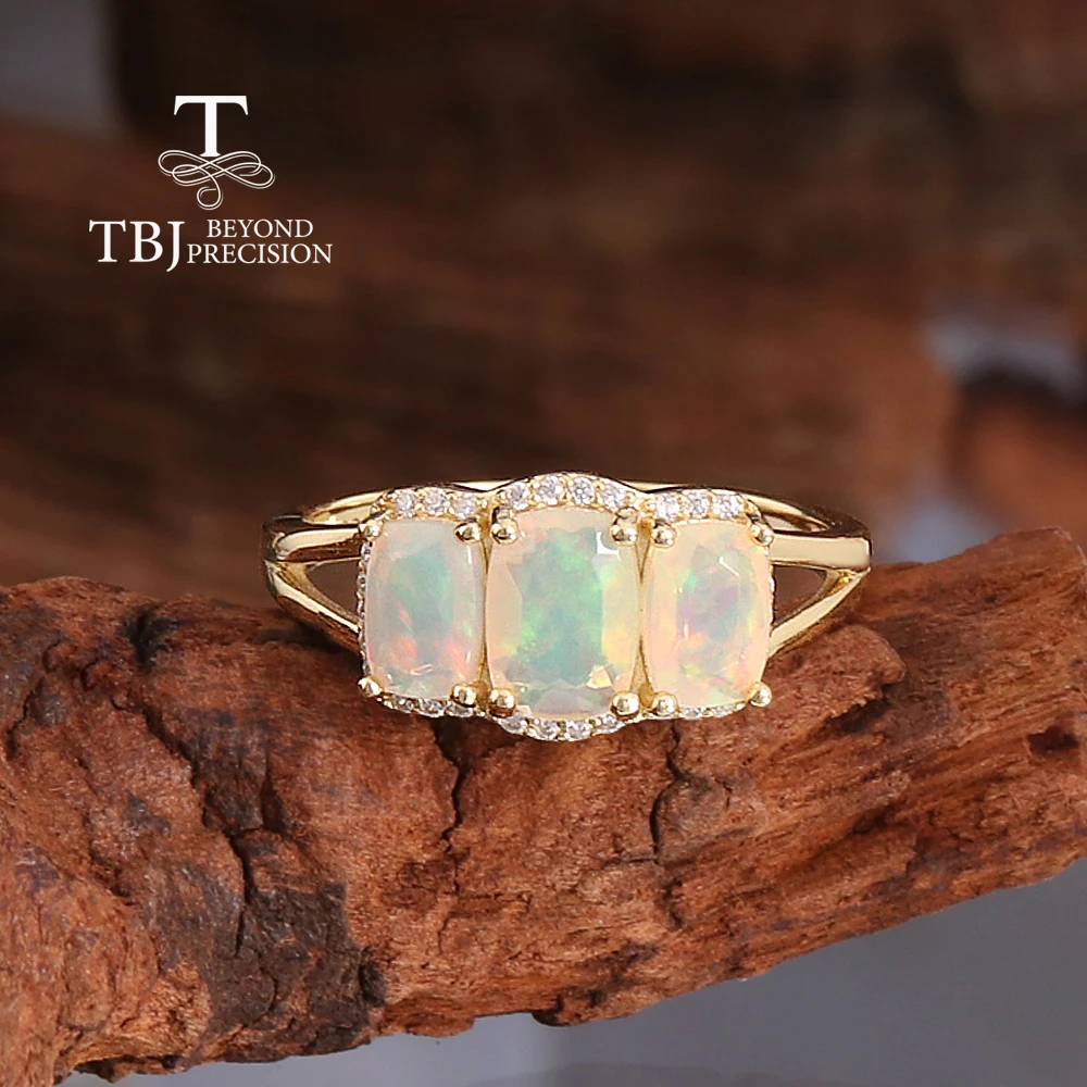 

TBJ,Natural cushion Opal women's ring Colorful October Birthstones 925 sterling silver fine jewelry for proposal engagement wear
