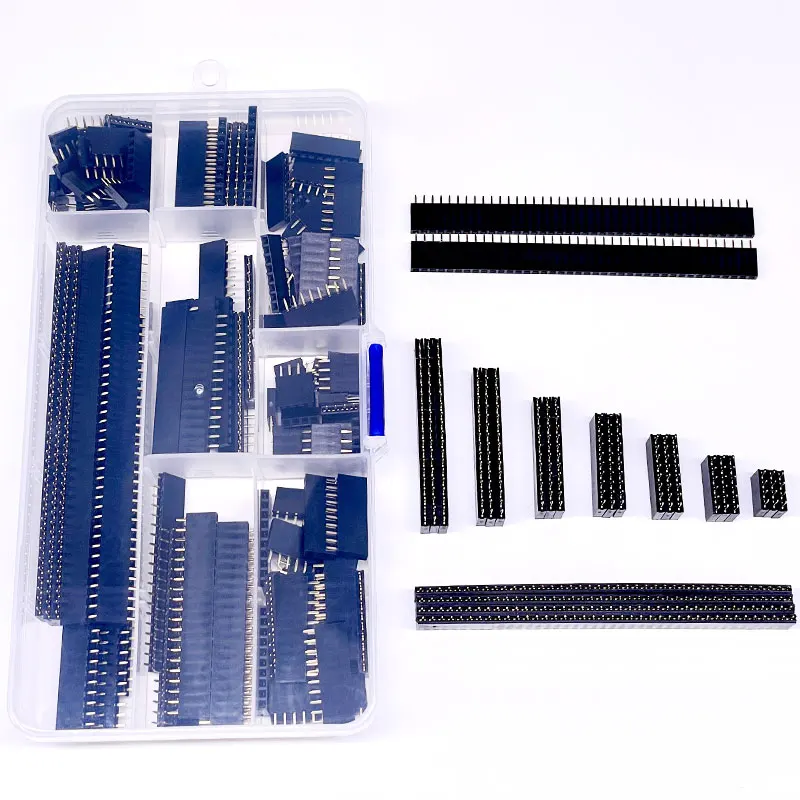 120pcs 8 sizes Aluminium alloy 2.54mm single row pin socket connector Single row female PCB board combination kit 40/16/12/8/6p