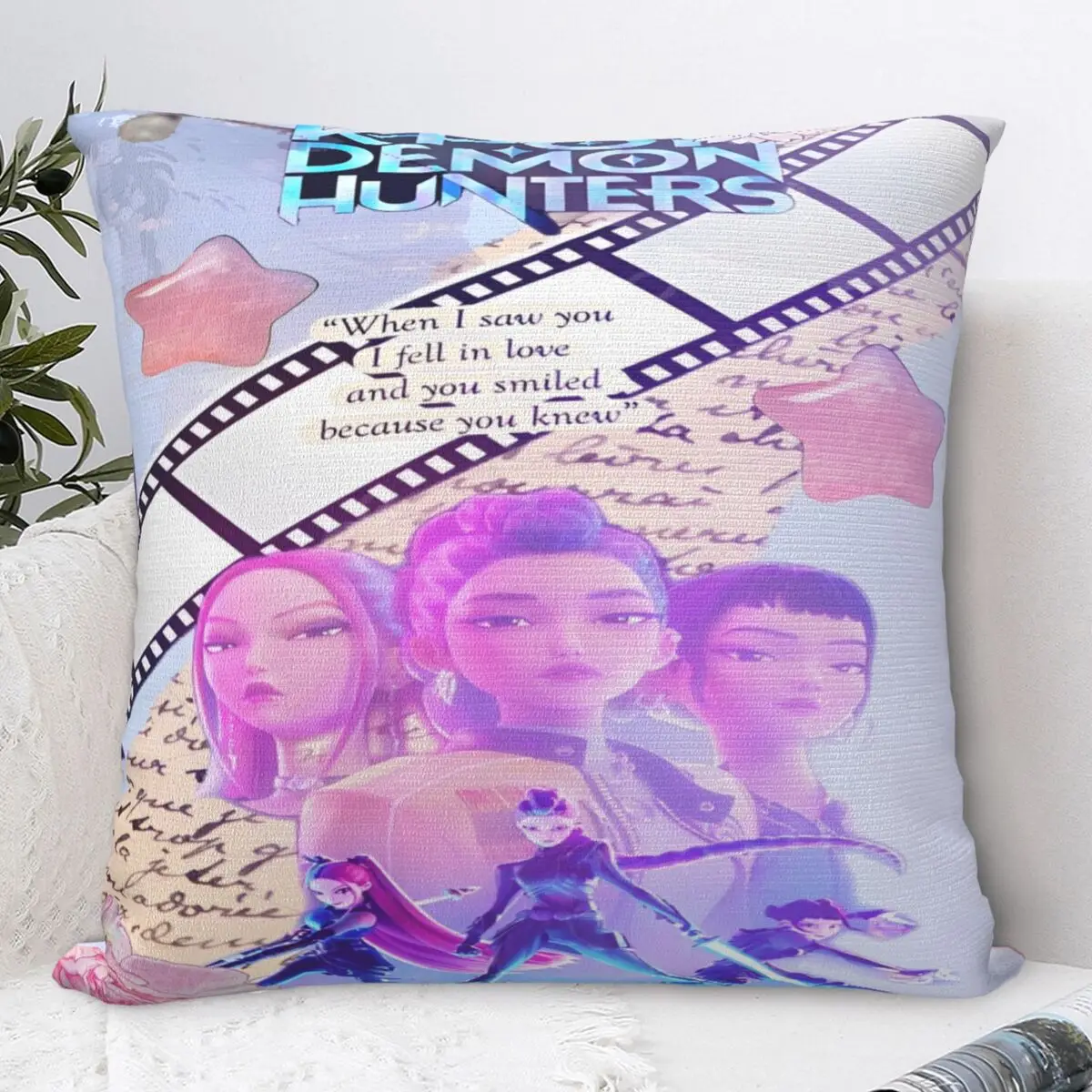 

KPop Demon Hunters Pillow Case 2025 Movie Kawaii Pillow Cover Square Graphic Cushion Cover Pillowcases For Living Room Chair
