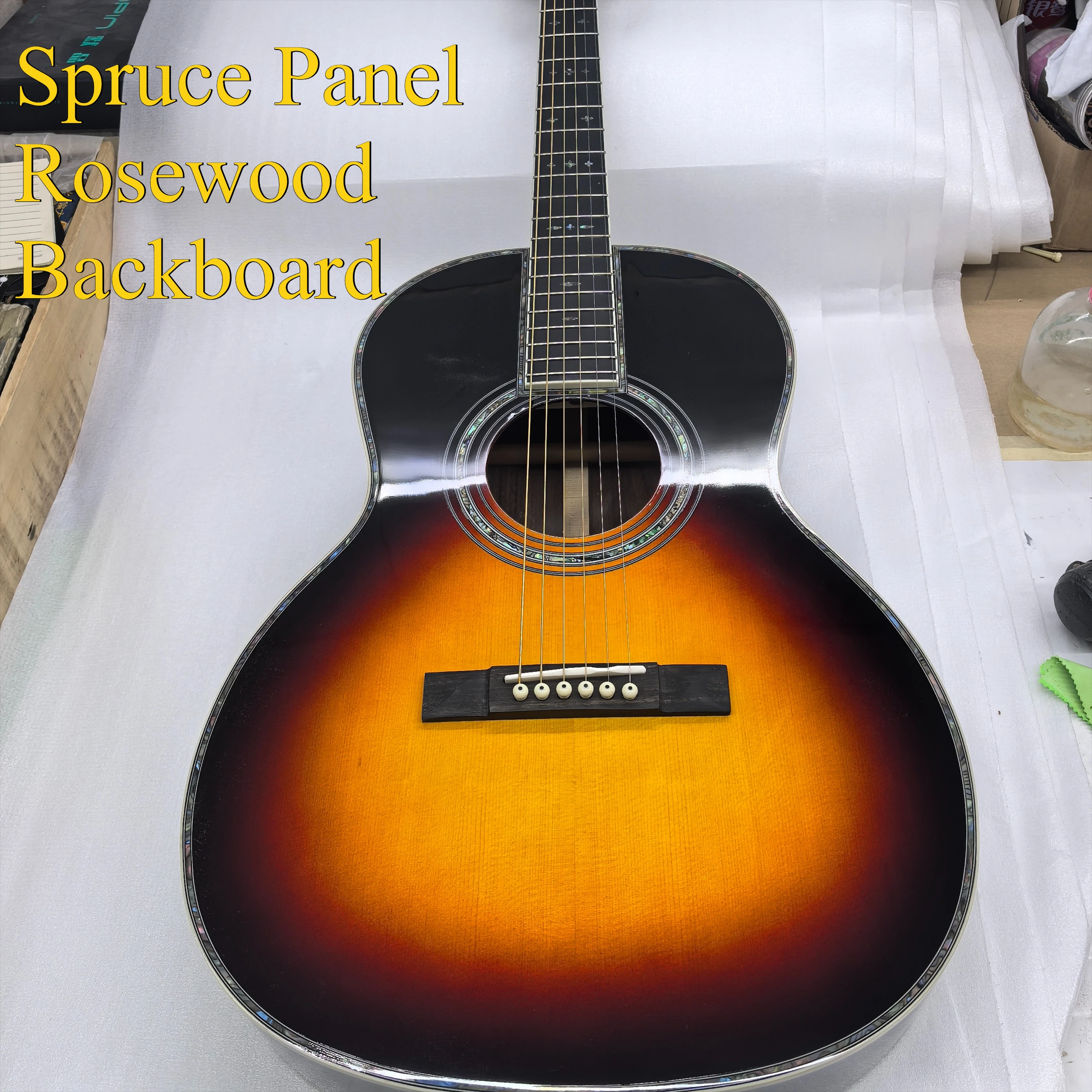 00042VS Vintage Style Acoustic Guitar Spruce Panel Rosewood Backboard 000 Bucket Can Add Pickup, 2022 Abalone Inlay Hot Sale New