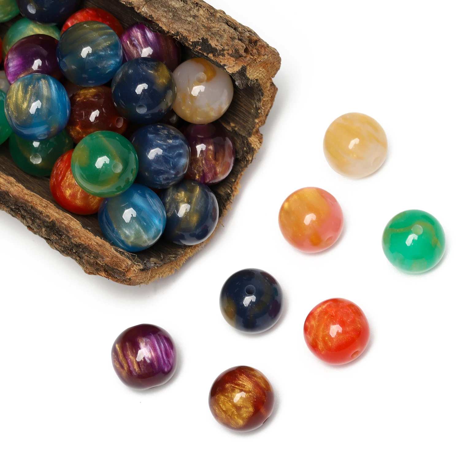 16mm 10pcs Two-tone Resin Galaxy Flash Smudging Round Loose Spacer Beads  for Jewelry Making DIY Bracelets Necklaces Earrings