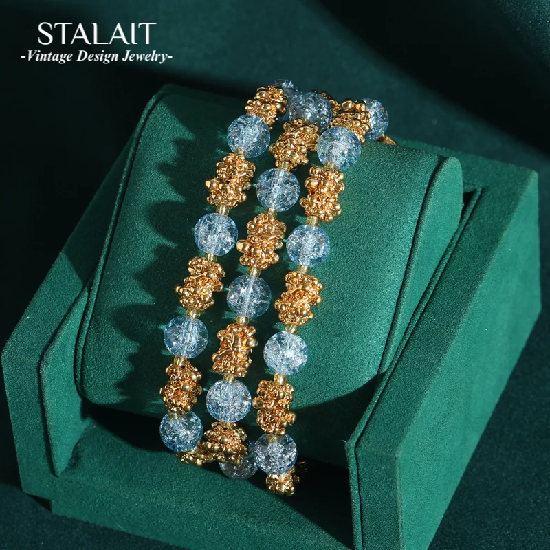 

Vintage Beaded Bracelets For Girls Layered Sea Blue Gold Color Luxury Charms Jewelry Designers Valentine Day Gift Woman 2025