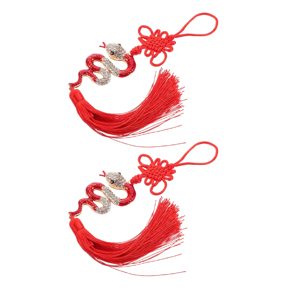 

2Pcs Year of The Snake Car Pendant Tassel Chinese Style Rhinestone Decorated Alloy Hanging Ornament for Vehicle Interior Feng