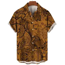 Vintage Heren Overhemden 3d Print Etnische Graphics Mode Knoop Korte Mouw Revers Streetwear Hawaiian Blouse Shirts Voor Heren Zomer