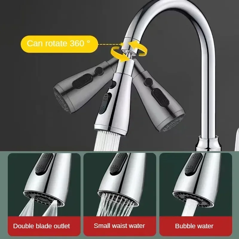 360 Rotating Faucet Extender Universal Kitchen Tap Strong Wash Kitchen Faucet 3 Modes Adjustable Water Tap Kitchen Gadgets