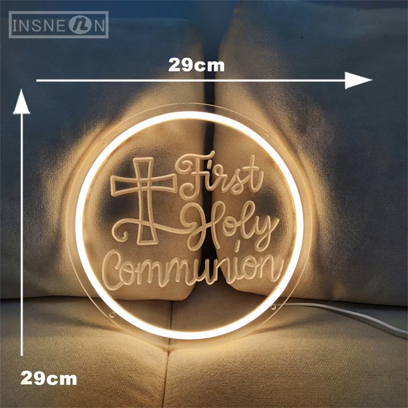 First Holy Communion Neon LED Sign, 3D Engraving, Wall Decor, Neon Lighting, Lights for Party, Home, Baptism Decoration