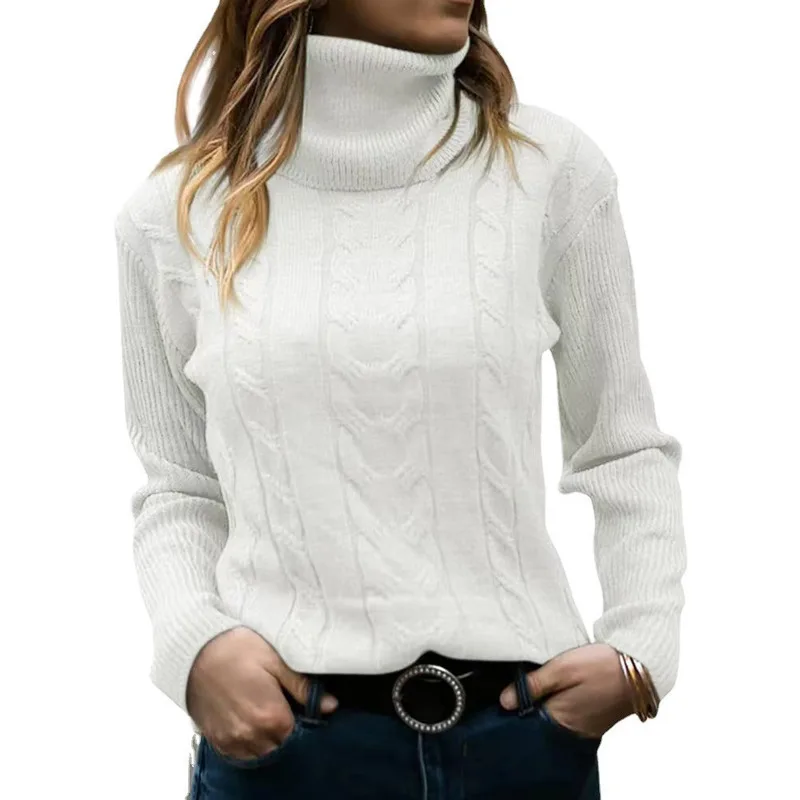 24 Year Autumn And Winter New Item Solid Color High Neck Knitted Long Sleeved Sweater Women's Clothing