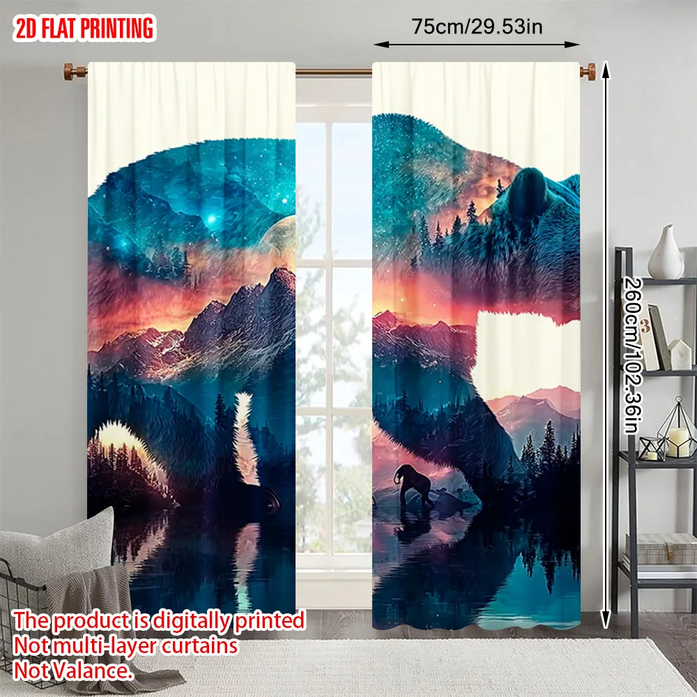 

2pcs, plane printing Minimalist Curtains black bear Durable 100% Polyester Fabric (without rod) Decorations Inside Perfect for