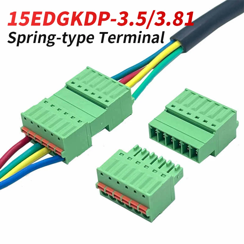 5PCS 8A 300V Spring Butt-joint Plug Socket 15EDGKDP-3.5 mm /3.81mm 2EDGKDR Male Female Wire Connector Screw-free PCB Wiring Plug