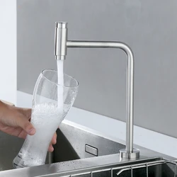 New 304 Stainless Steel Kitchen Faucet Sink Vanity Single Cold Water Faucet Push Switch Brushed/Black Thread G1/2'