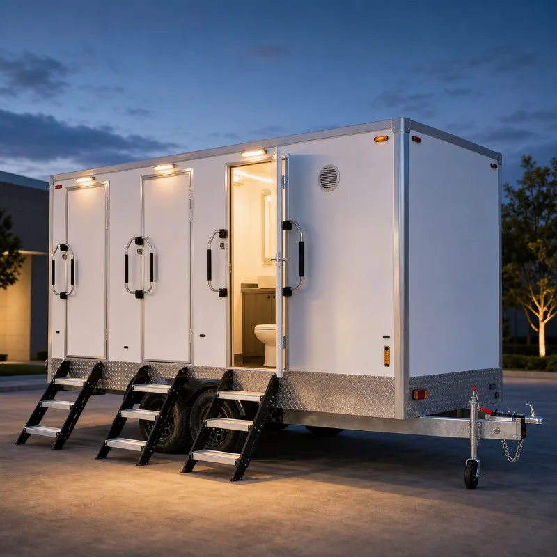 Customized Reliable 3 Station Portable Restroom Trailer Mobile Toilet With Anti-slip Floor For Tourist Attractions