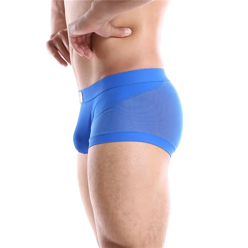 Boxer de malha de seda de gelo masculino, cueca masculina sexy, roupa interior sem costura, design convexo em U, muito macia