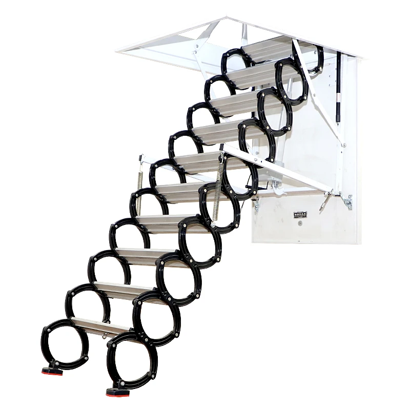High Quality Automatic Telescopic Carbon Steel Attic Ladder Mounted Wall/Ceiling Foldable Manual 300kg Load Capacity