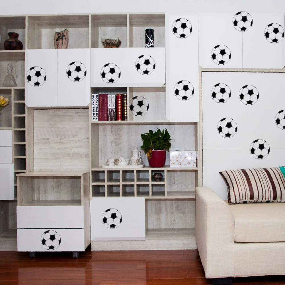 20PCS Sports Boys Bedroom Decor PVC Wall Stickers Self Adhesive Football Soccer Ball Sticker for Kids Rooms Nursery Decoration