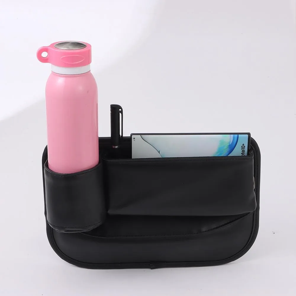 PU Leather Water Cup Holder Multifunctional with Charging Line Hole Crevice Side Storage Bag Gap Filler Organizer