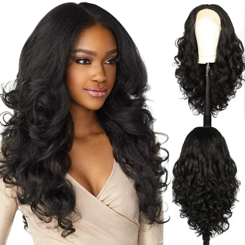 26 inches T Part Lace Wig Black Center Parting long curly hair Lace Front wigs synthetic wigs For Women Frontal Lace Wig