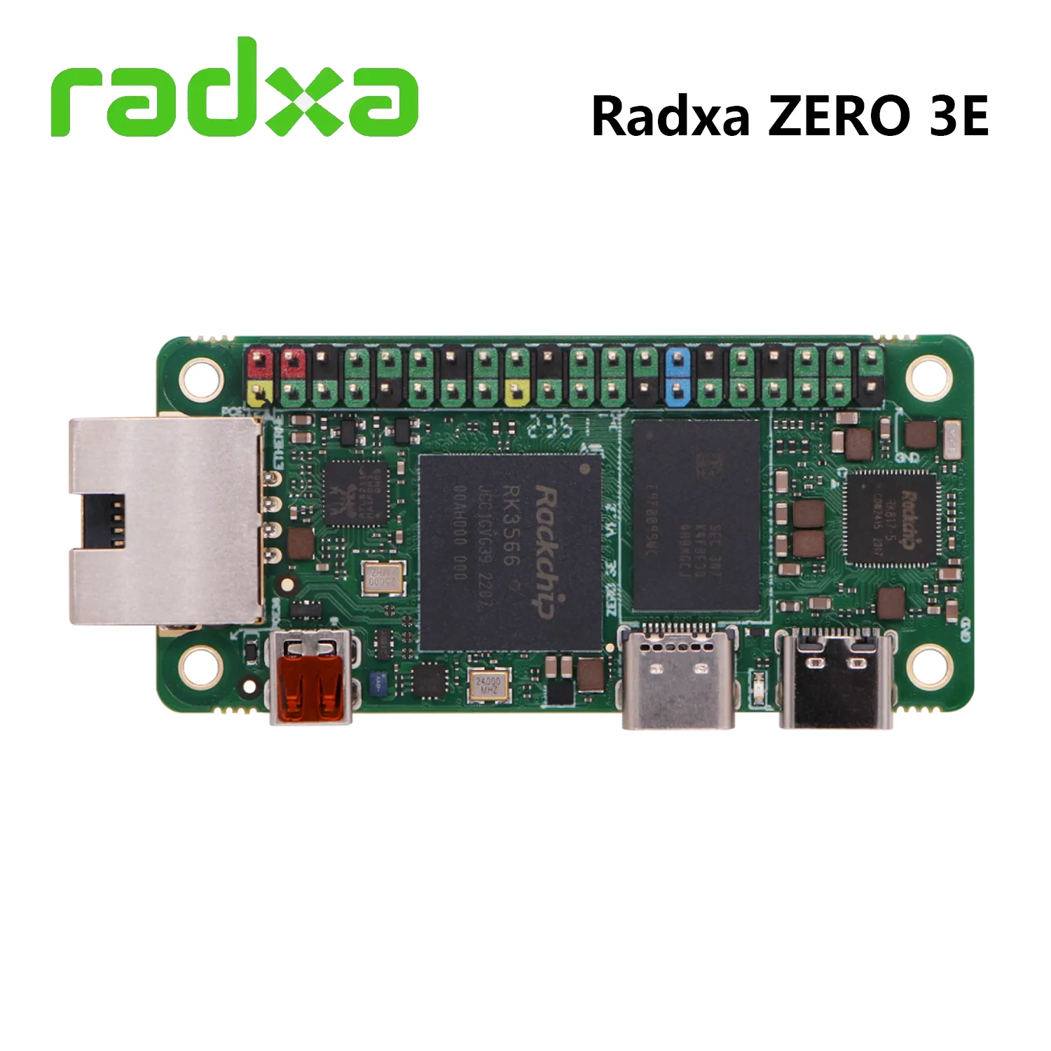 Placa de desenvolvimento Radxa ZERO 3E, Braço Quad Core, RK3566®Córtex córtex™SBC minúsculo com Ethernet Gigabit, Micro HDMI, 1080P @ 60fps,-A55