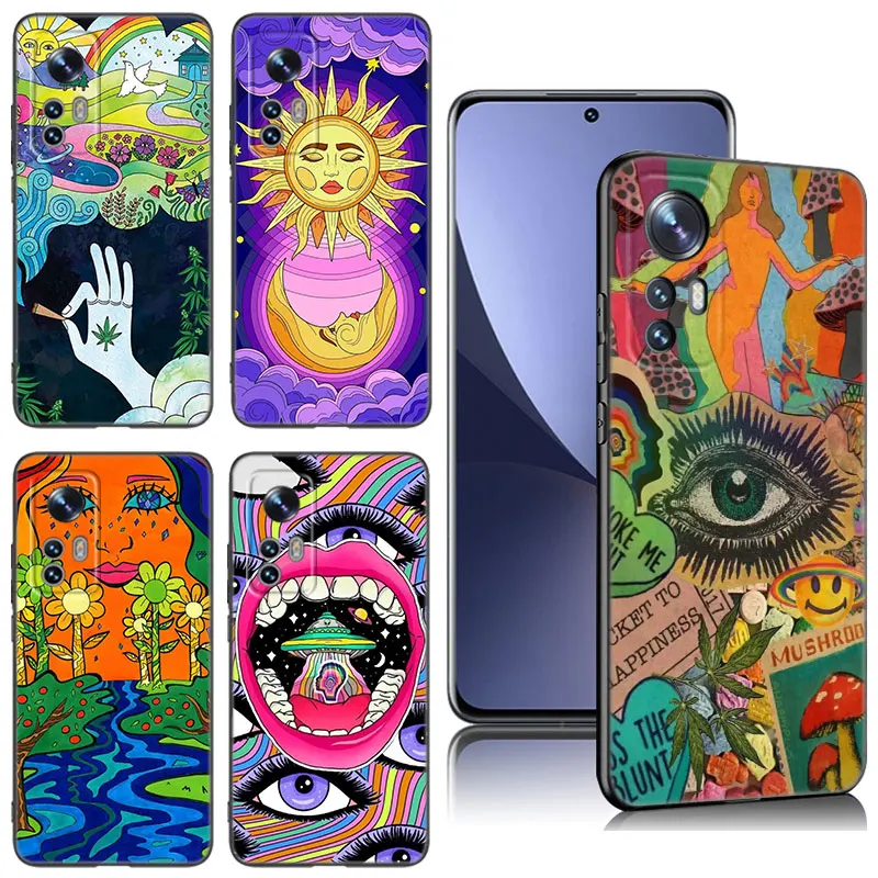 Indie Hippie Art Phone Case For Xiaomi Mi 8 9 SE 10 10T 11 12 13 Lite 9T 11T 12S 12T 13 Pro 11i 12X Black Silicone Cover