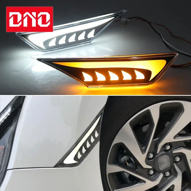 

Car LED DRL 12V Daylights For Honda Civic 2016 - 2020 Yellow Turn Signal Daytime Running Headlamps Auto Driving Lamp Foglamps