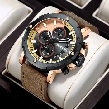 Fashion men military sports watches luxury leather quartz watch male business chronograph calendar waterproof wrist watch