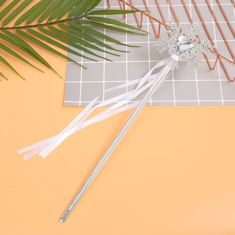 도매 10 개/대 여자 눈송이 마술 지팡이 긴 리본 어린이 생일 파티 선물 공주 요정 드레스 액세서리