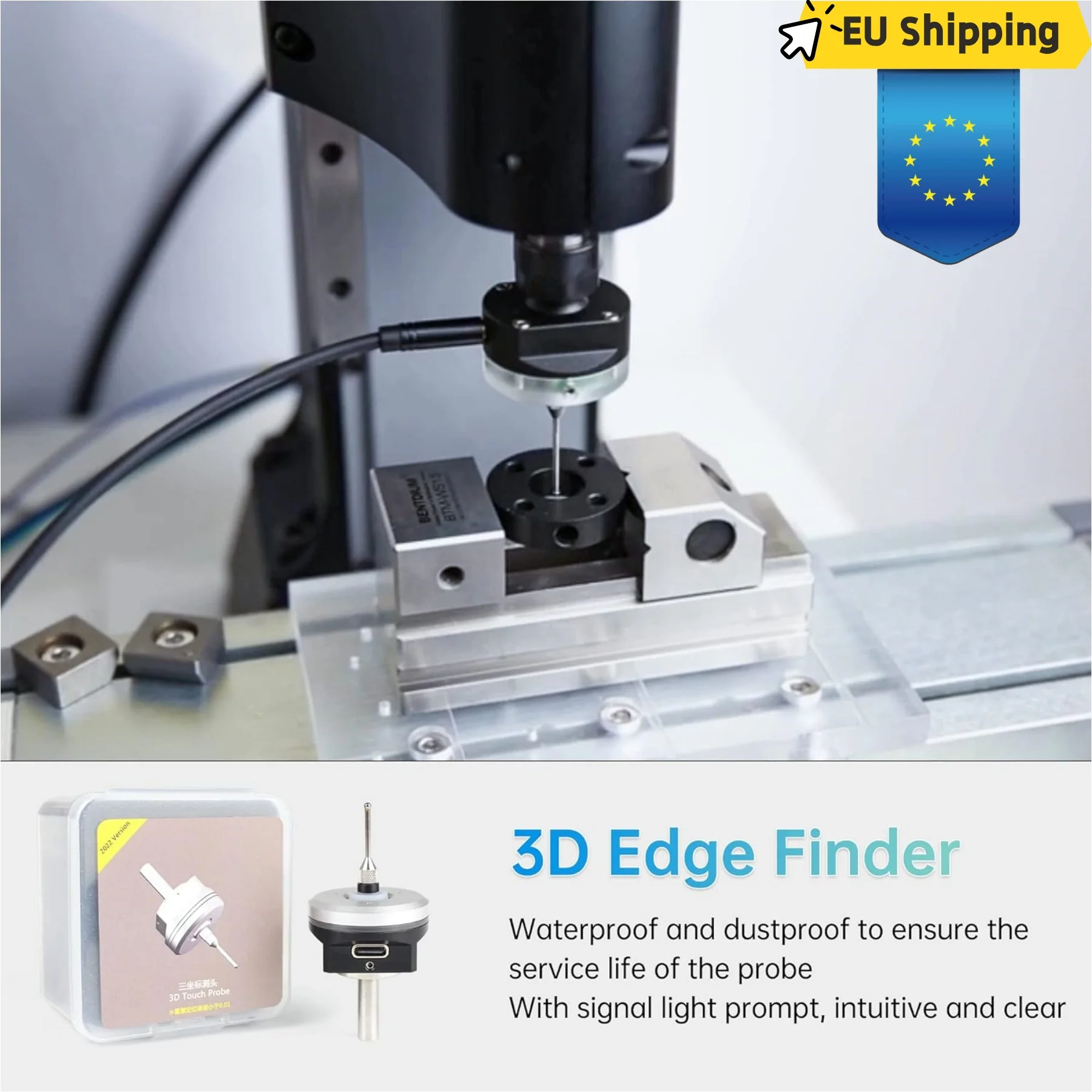 【EU-Lager】 3D-Touch-Sonde-Kantenfinder zum Auffinden des Desktop-Centrums, V5 NPN NO CNC 3D-Kantenfinder mit Spitze, wasserdichte Anti-Roll-CNC-Sonde