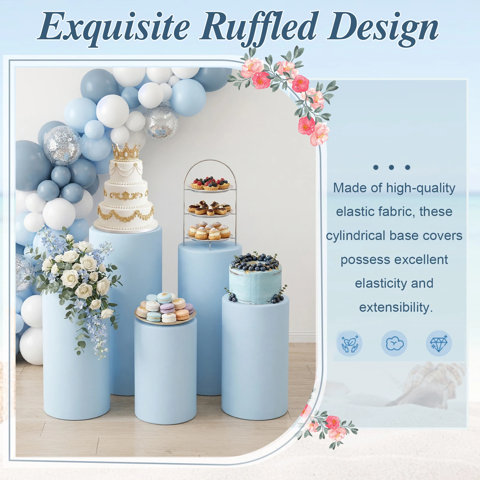

5Pcs Cylinder Pedestal Stand Covers Without Stands Elastic Cloth Pillar Plinth Cover for Birthday Wedding Party Reception Decor