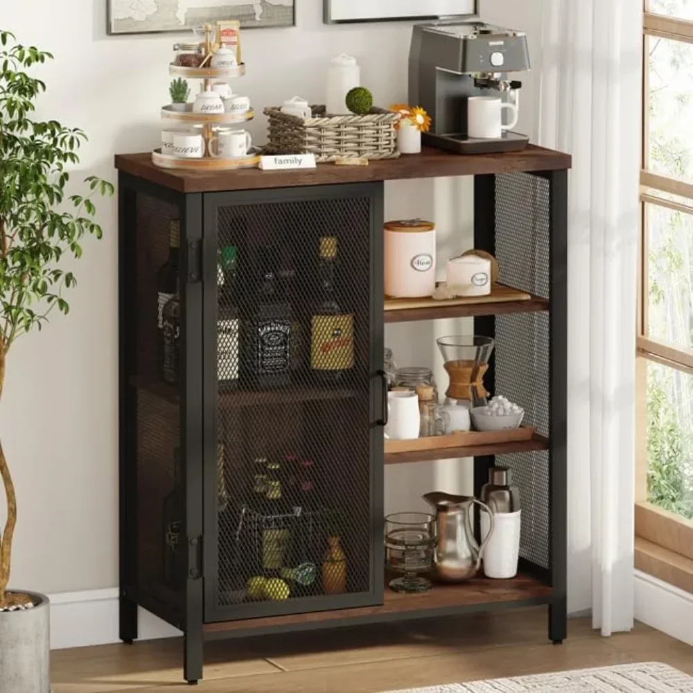 

Coffee Bar Cabinet for Home, Buffet Sideboard for and Dining Room, Small Wood Metal Storage Cabinet with Adjustable Shelves