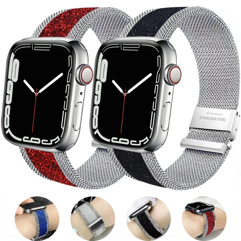 

Milanese Loop Strap for Apple Watch Ultra 49mm 8 7 45mm 41mm Metal Elastic Bracelet Wristband for iWatch 65432SE 44mm 42mm 40mm