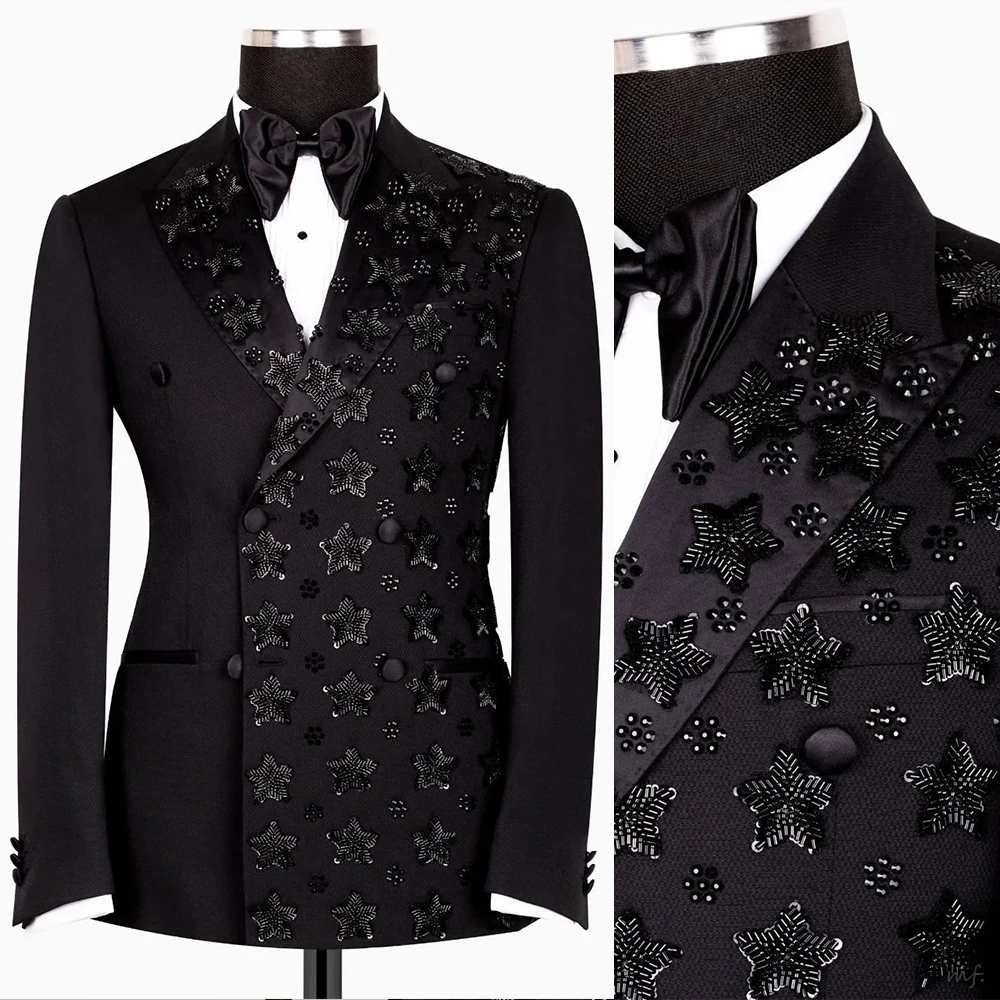 

Модные свадебные смокинги с бусинами, двухсекционный пиджак с остроконечными лацканами, двубортный деловой пиджак для жениха и выпускного вечера, облегающий пиджак на заказ