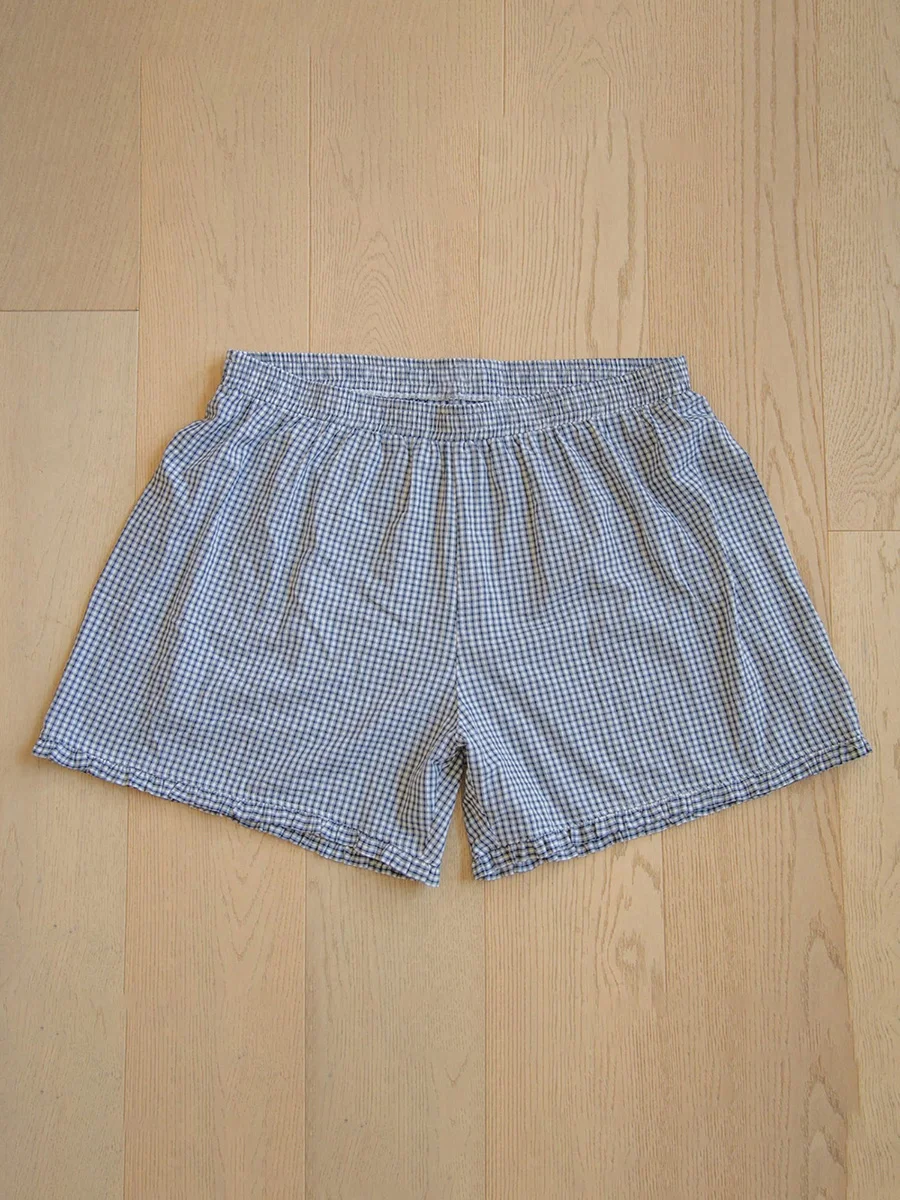 Y2k karierte Shorts für Frauen Rüschen saum hohe Taille Gingham Shorts Lounge Pyjama Boxershorts pj unten ausgehen Shorts