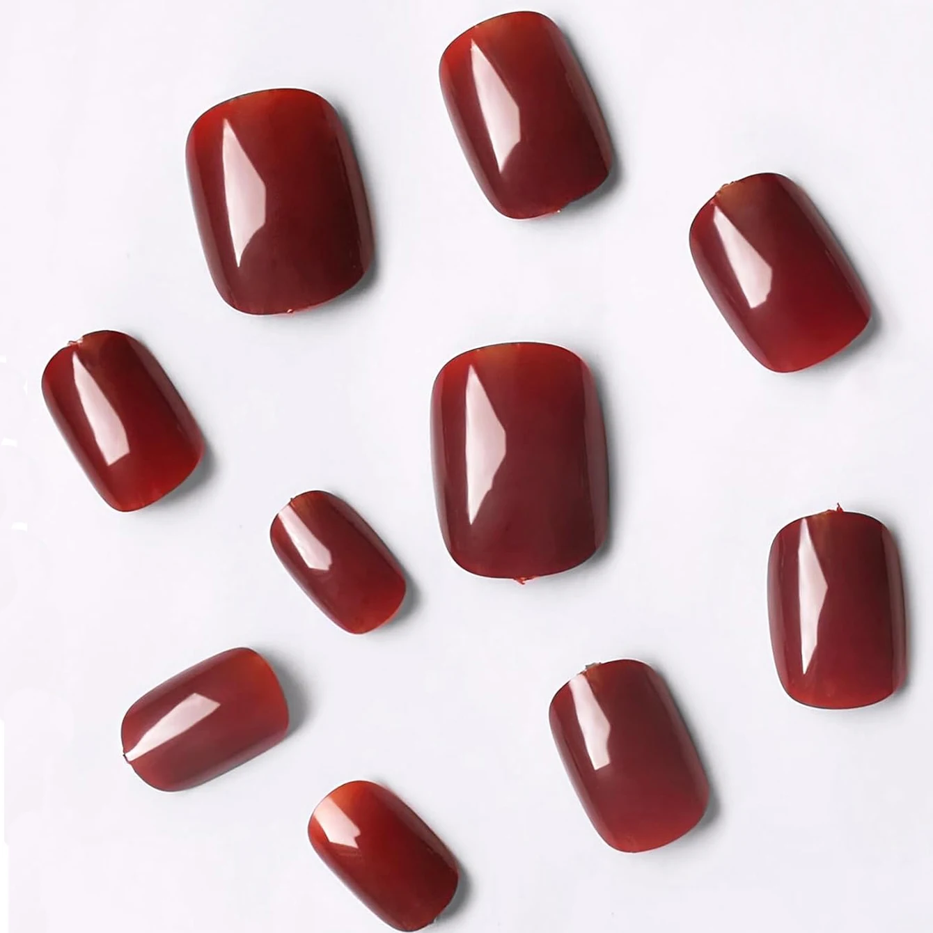 24Pcs Solid Color Wine Red Design Press on Nail Short Square False Nails Simple Detachable Finished Full Cover Nail Tips