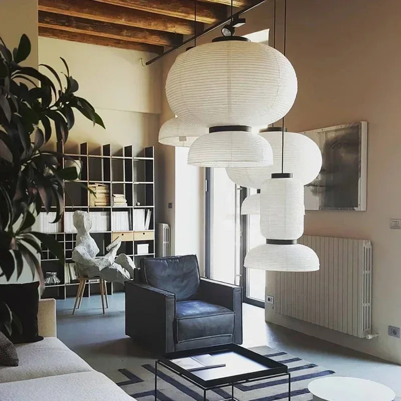

Japanese Wabi Sabi LED White Rice Paper Ceiling Pendant Light Spherical Chandelier Living Room Bedroom Restaurant Hanging Lamp