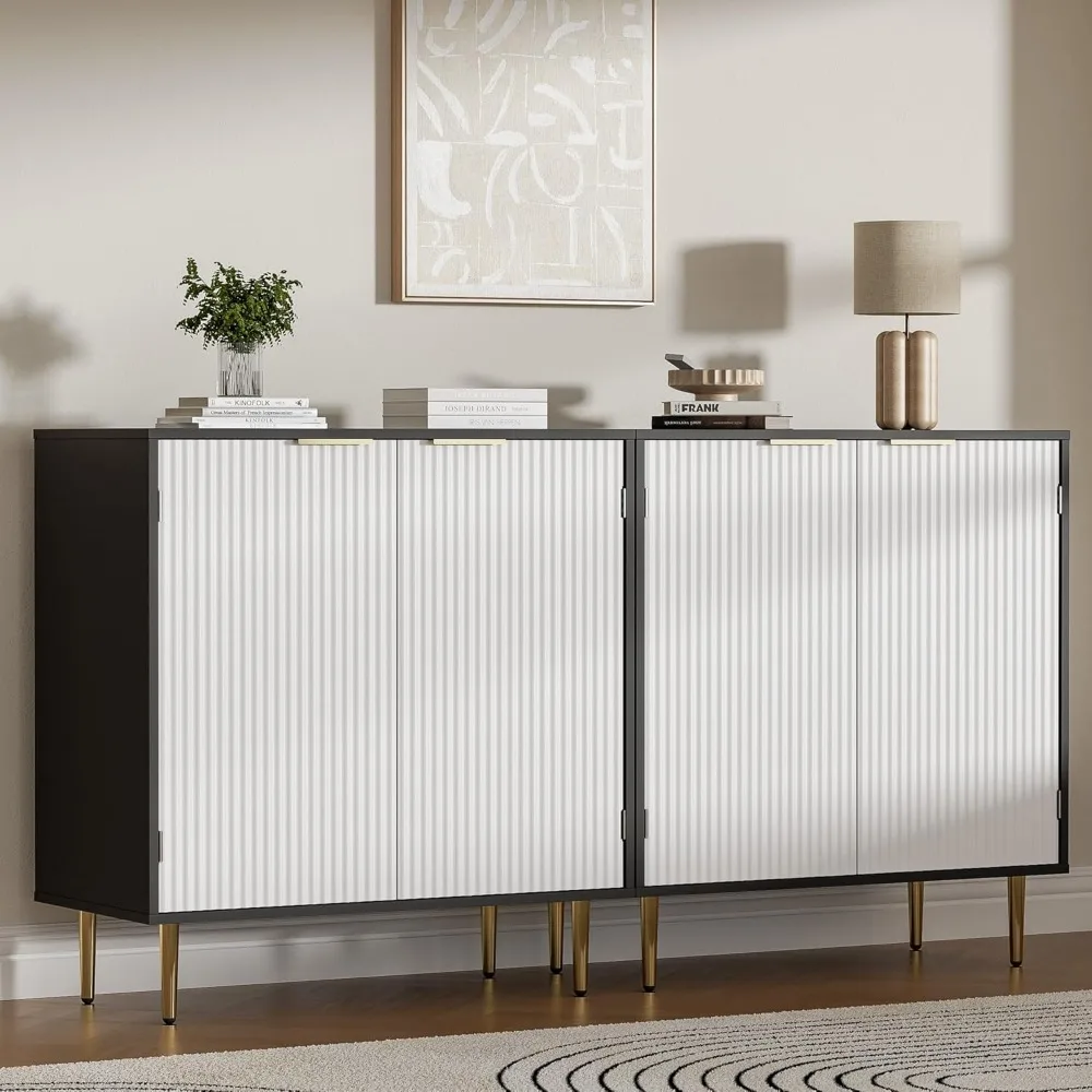 خزانة جانبية حديثة قابلة للتعديل مع مقابض وأرجل ذهبية، ومحطة بار قهوة مميزة للمطبخ