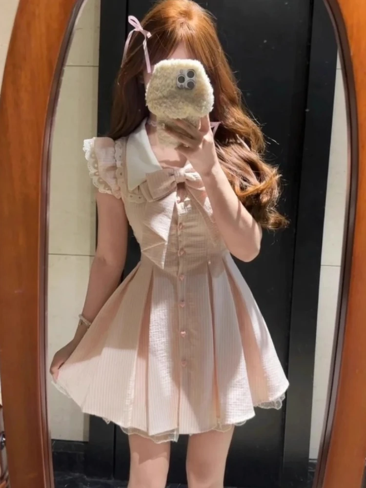Japanese Sweet Kawaii Striped Elegant Women Dress Fashion Cute Bow Y2k Princess Dress Harajuku Chic Lace Korean Popular Clothes - Image 6