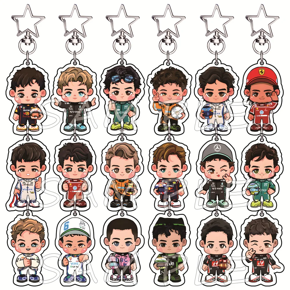 Grand Prix Chibi Racing Driver 6cm Acrylic Keychain Motorsport Car Key Ring Bag Charm Racing Enthusiasts Collectible Gift