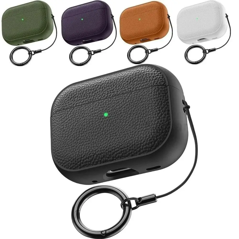 Soft TPU Leather Earphone Case with Lanyard Strap Shockproof Protector Dustproof Full Protective Headphone Box for AirPods Pro 3